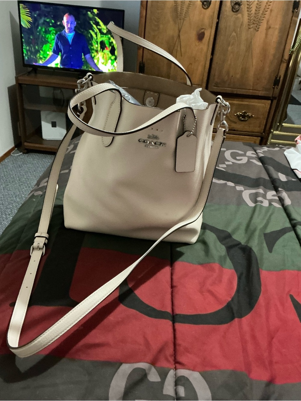 Coach Pebble Leather Crossbody Tote in Light Cream - Picture 1 of 4